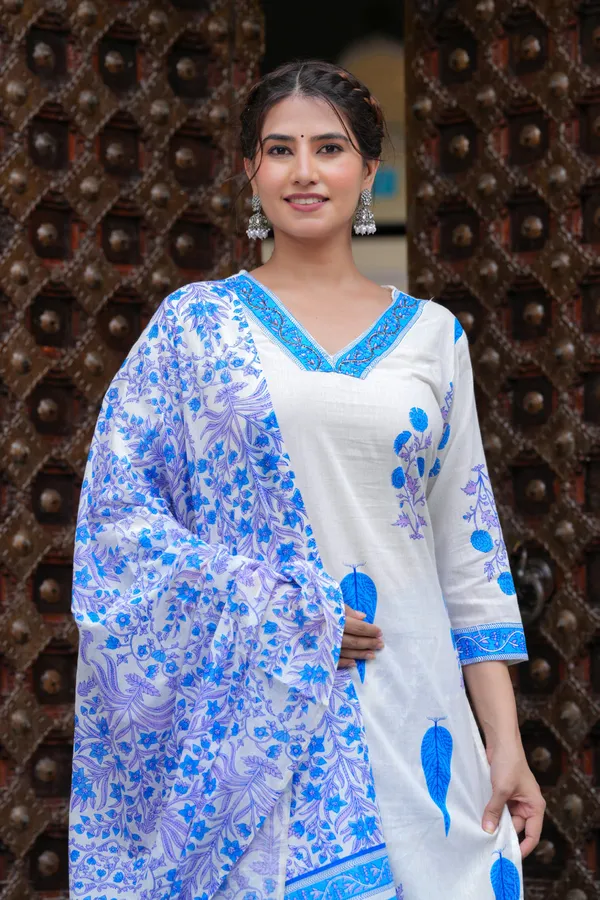 Blue_Cotton_Floral_Boota_Printed_Kurta_Set_With_Mulmul_Dupatta_For_Women