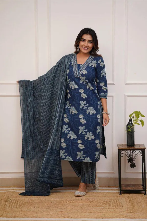 Blue_Cotton_Printed_Salwar_Suit_With_Embroidered_Neckline_Mulmul_Dupatta_Ethnic_Set_For_Women