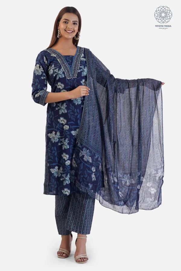 Blue_Cotton_Printed_Salwar_Suit_With_Embroidered_Neckline_Mulmul_Dupatta_Ethnic_Set_For_Women