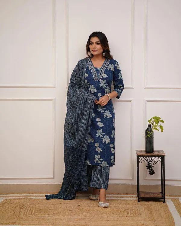 Blue_Cotton_Printed_Salwar_Suit_With_Embroidered_Neckline_Mulmul_Dupatta_Ethnic_Set_For_Women