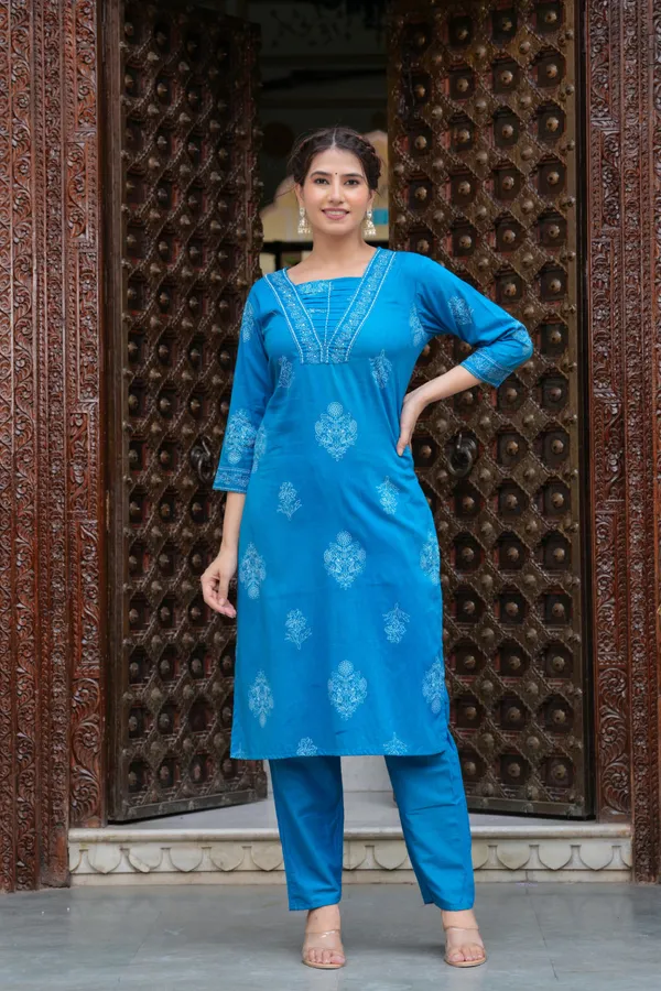 Blue_Cotton_Straight_Kurta_Set_With_Designer_Yoke_And_Adda_Work_For_Women