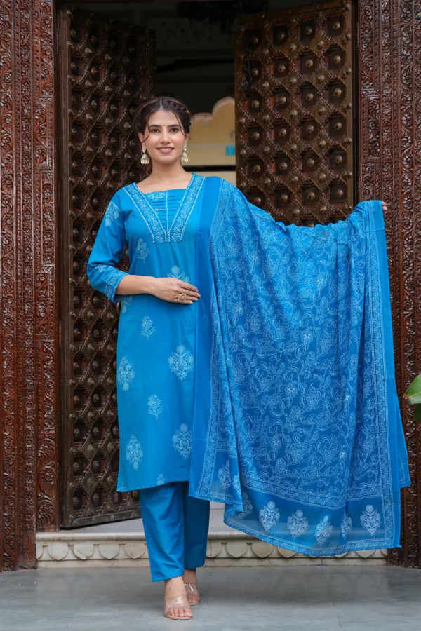 Blue_Cotton_Straight_Kurta_Set_With_Designer_Yoke_And_Adda_Work_For_Women