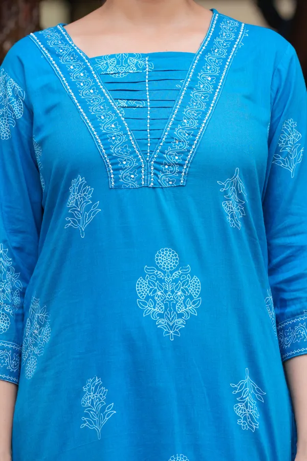Blue_Cotton_Straight_Kurta_Set_With_Designer_Yoke_And_Adda_Work_For_Women