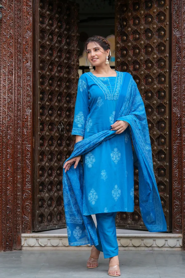 Blue_Cotton_Straight_Kurta_Set_With_Designer_Yoke_And_Adda_Work_For_Women
