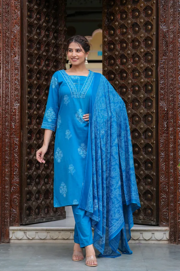 Blue_Cotton_Straight_Kurta_Set_With_Designer_Yoke_And_Adda_Work_For_Women