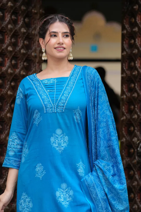 Blue_Cotton_Straight_Kurta_Set_With_Designer_Yoke_And_Adda_Work_For_Women