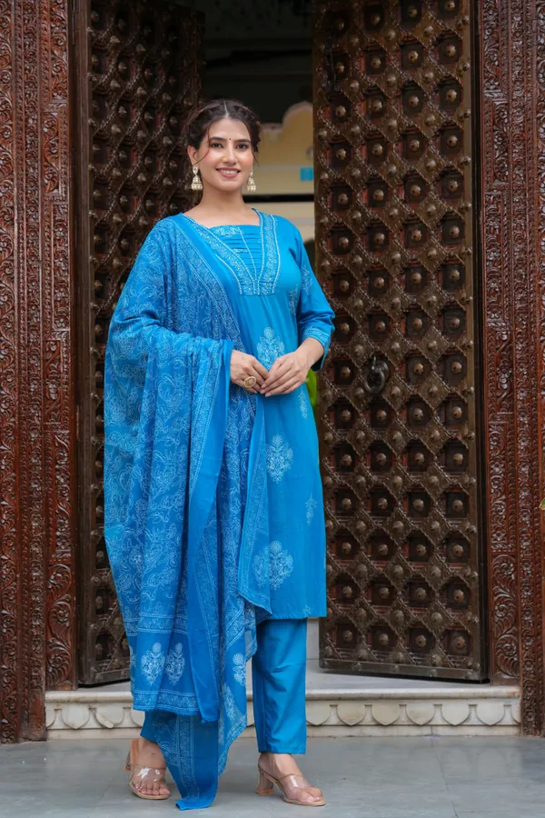 Blue_Cotton_Straight_Kurta_Set_With_Designer_Yoke_And_Adda_Work_For_Women