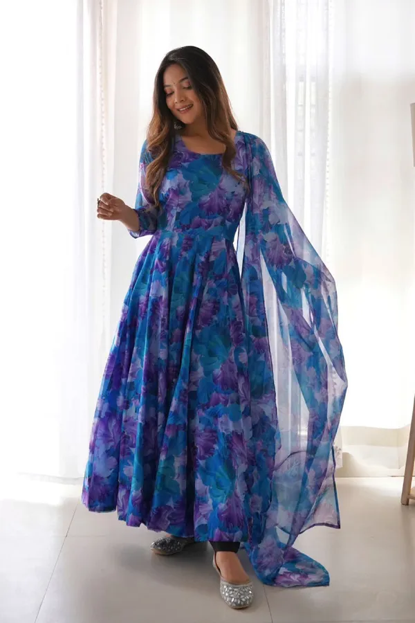 Blue_Elegant_Organza_Anarkali_Gown_Kurti_With_Pant_Dupatta_Ethnic_Set_For_Women