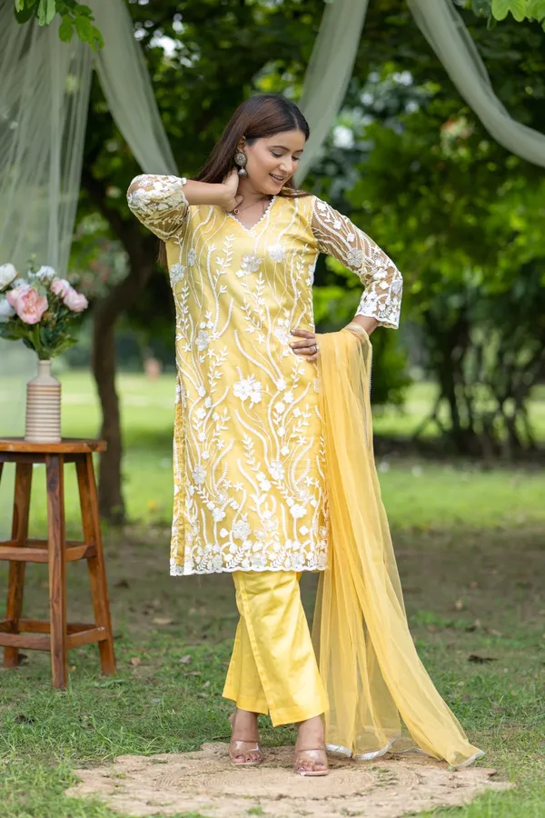 Yellow_Bright_Embroidered_Kurta_Set_With_Sheer_Dupatta_For_Women