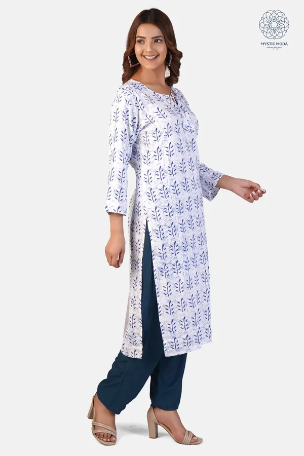 Blue_Cotton_Hand_Block_Printed_Kurta_Set_With_Tie_Dye_Dupatta_For_Women