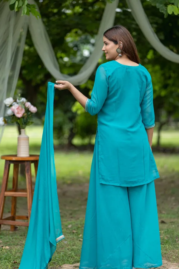 Blue_Georgette_Embroidered_Kurta_Set_With_Flared_Pants_Dupatta_For_Women