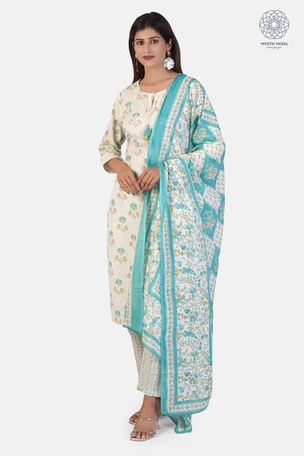 Green_Cotton_Floral_Printed_Kurta_Pant_Dupatta_Set_Ethnic_Wear_For_Women