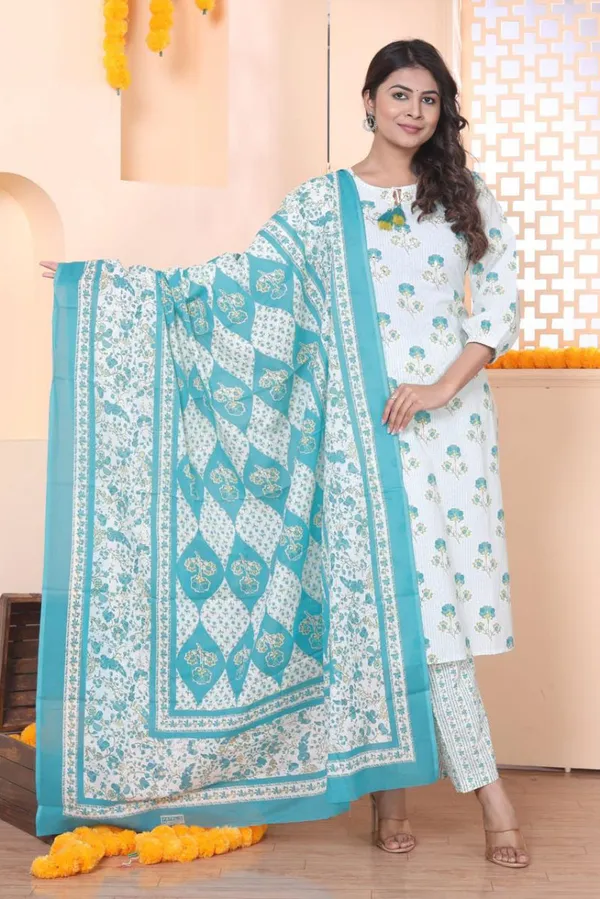 Green_Cotton_Floral_Printed_Kurta_Pant_Dupatta_Set_Ethnic_Wear_For_Women