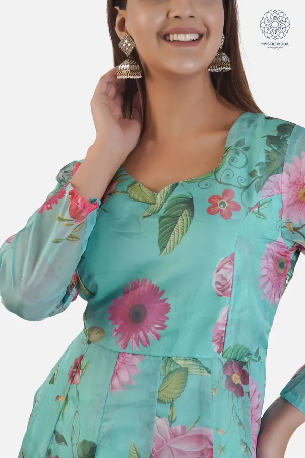 Green_Elegant_Organza_Anarkali_Gown_Kurti_With_Pant_Dupatta_Ethnic_Set_For_Women