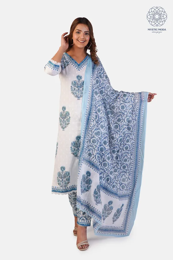 Blue_Cotton_Floral_Print_Kurta_Set_With_Pants_Dupatta_Ethnic_Wear_For_Women