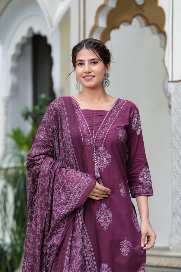 Maroon_Cotton_Straight_Kurta_Set_With_Designer_Yoke_Adda_Work_For_Women