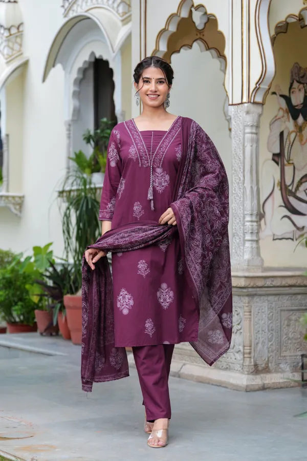 Maroon_Cotton_Straight_Kurta_Set_With_Designer_Yoke_Adda_Work_For_Women