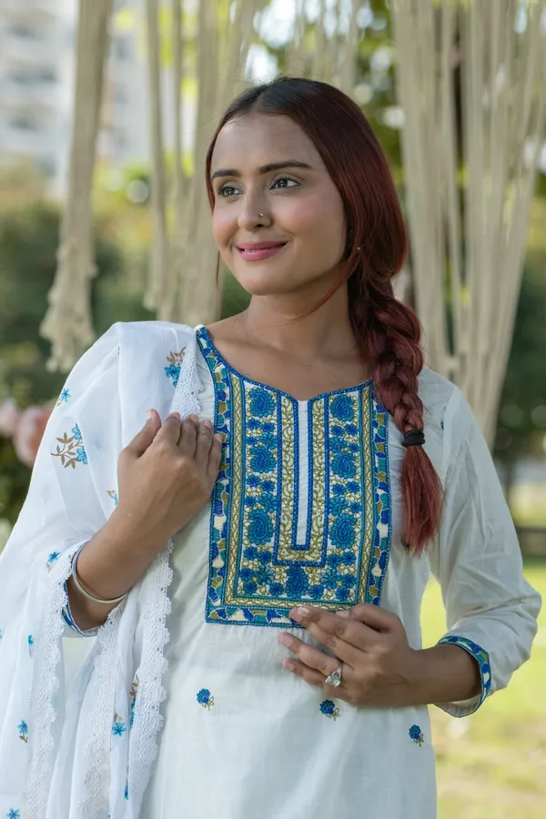 White_Cotton_Embroidered_Floral_Kurta_Palazzo_Dupatta_Set_For_Women