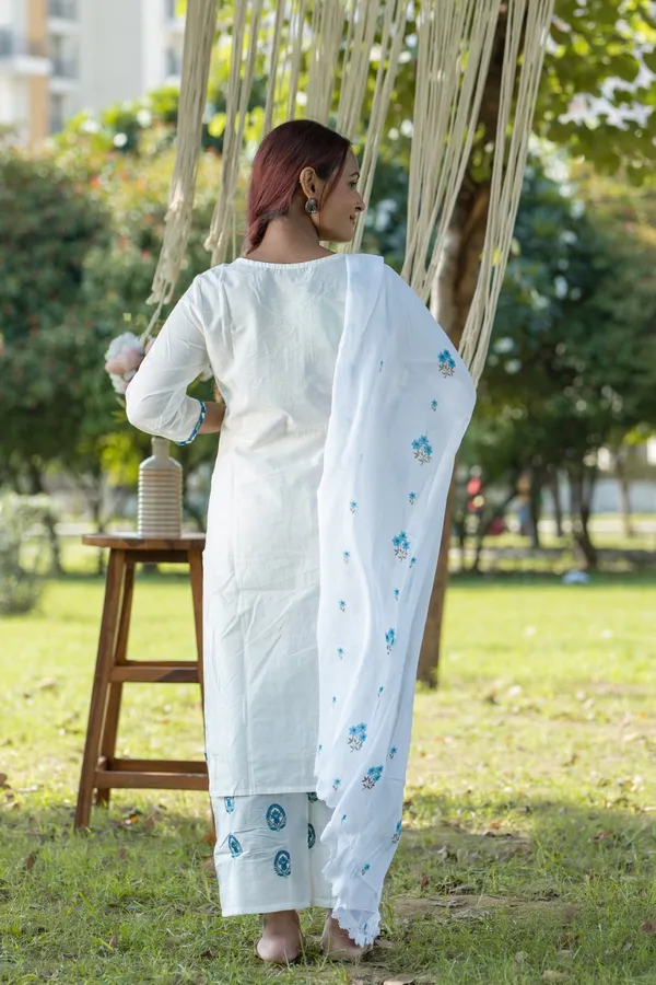 White_Cotton_Embroidered_Floral_Kurta_Palazzo_Dupatta_Set_For_Women