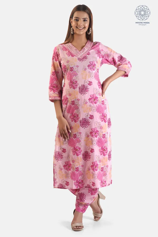 Pink_Premium_Cotton_Hand_Block_Printed_Kurta_Set_With_Pants_Dupatta_Elegant_Ethnic_Wear_For_Women