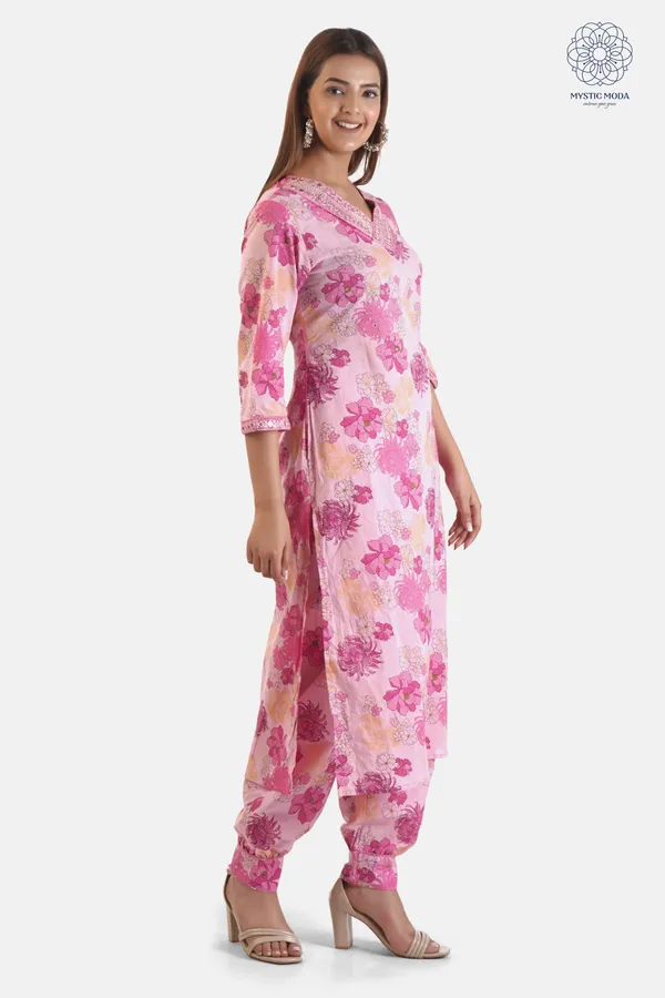 Pink_Premium_Cotton_Hand_Block_Printed_Kurta_Set_With_Pants_Dupatta_Elegant_Ethnic_Wear_For_Women
