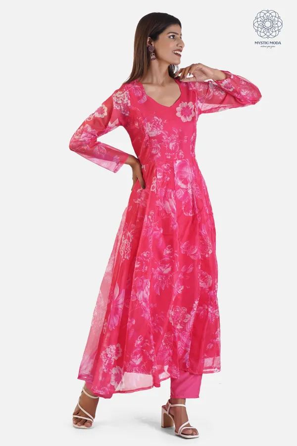 Red_Elegant_Organza_Anarkali_Gown_Kurti_With_Pant_Dupatta_Ethnic_Set_For_Women