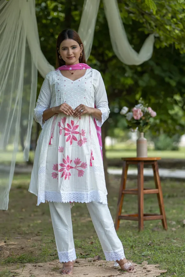 White_Cotton_Embroidered_Soft_Floral_Kurta_Set_With_Accents_For_Women