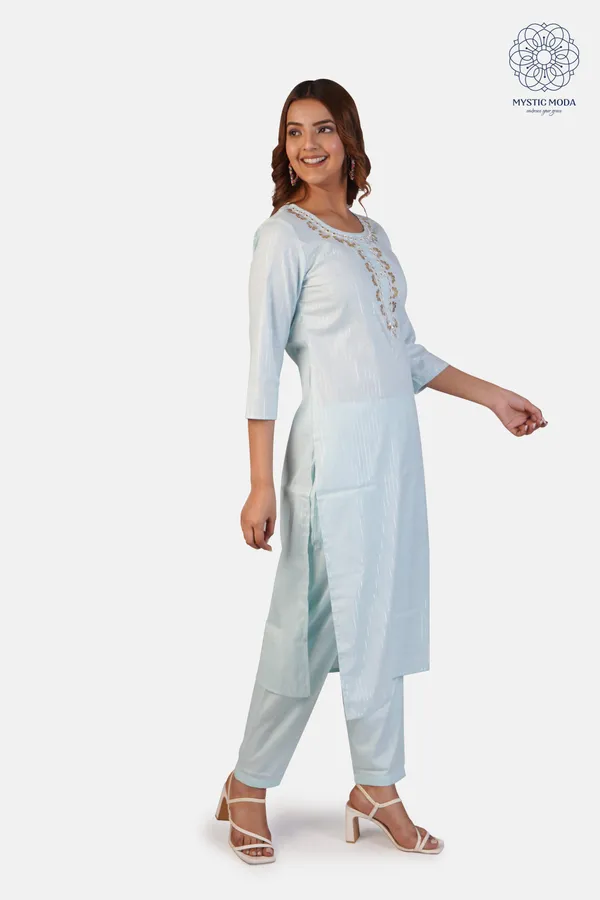 Blue_Cotton_Stylish_Kurta_Pant_Dupatta_Set_With_Lurex_Detailing_For_Women