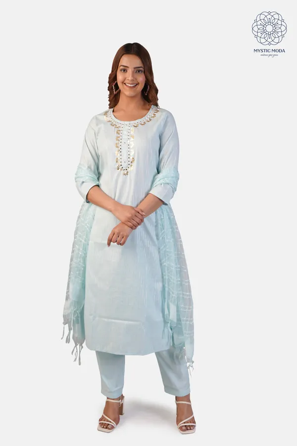 Blue_Cotton_Stylish_Kurta_Pant_Dupatta_Set_With_Lurex_Detailing_For_Women