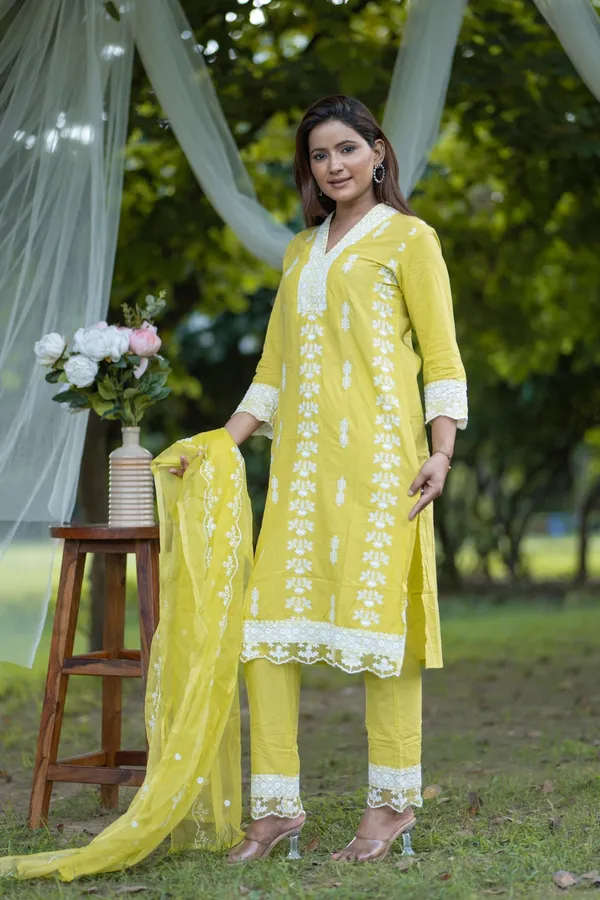 Yellow_Cotton_Embroidered_Stylish_Vibrant_Suit_For_Women