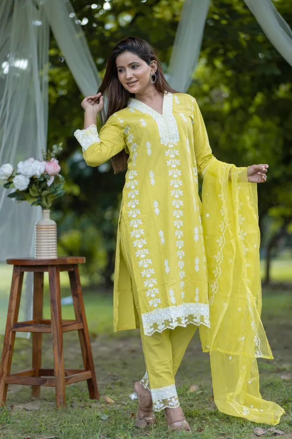 Yellow_Cotton_Embroidered_Stylish_Vibrant_Suit_For_Women