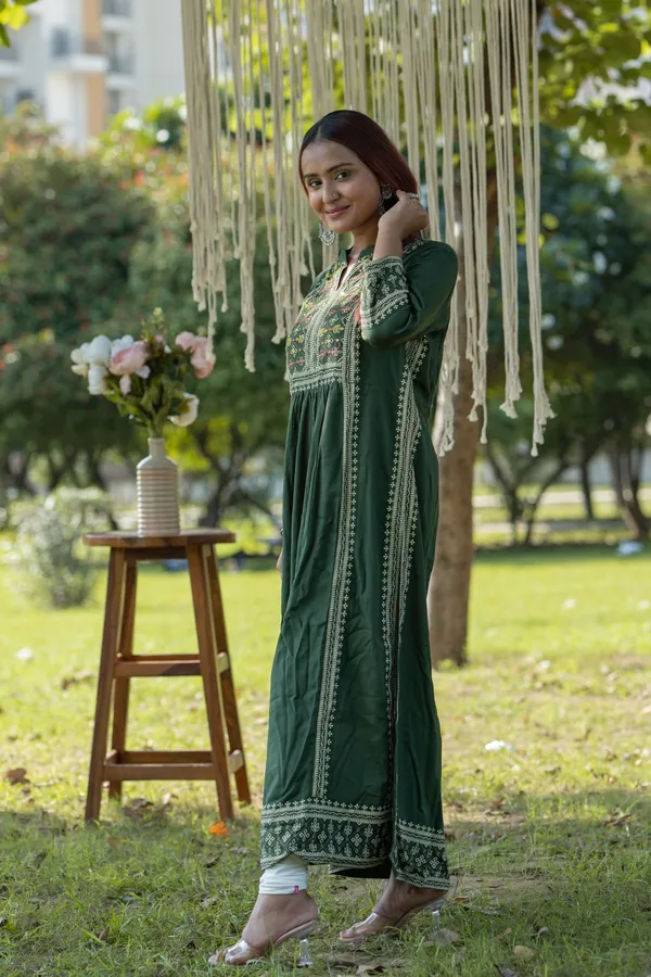 Green_Cotton_Embroidered_Kurta_Stylish_Ethnic_A_Line_Design_For_Women