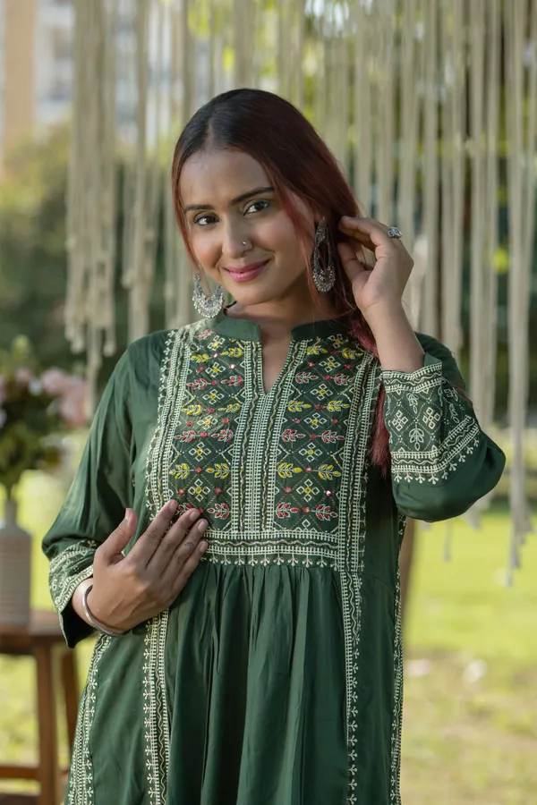 Green_Cotton_Embroidered_Kurta_Stylish_Ethnic_A_Line_Design_For_Women