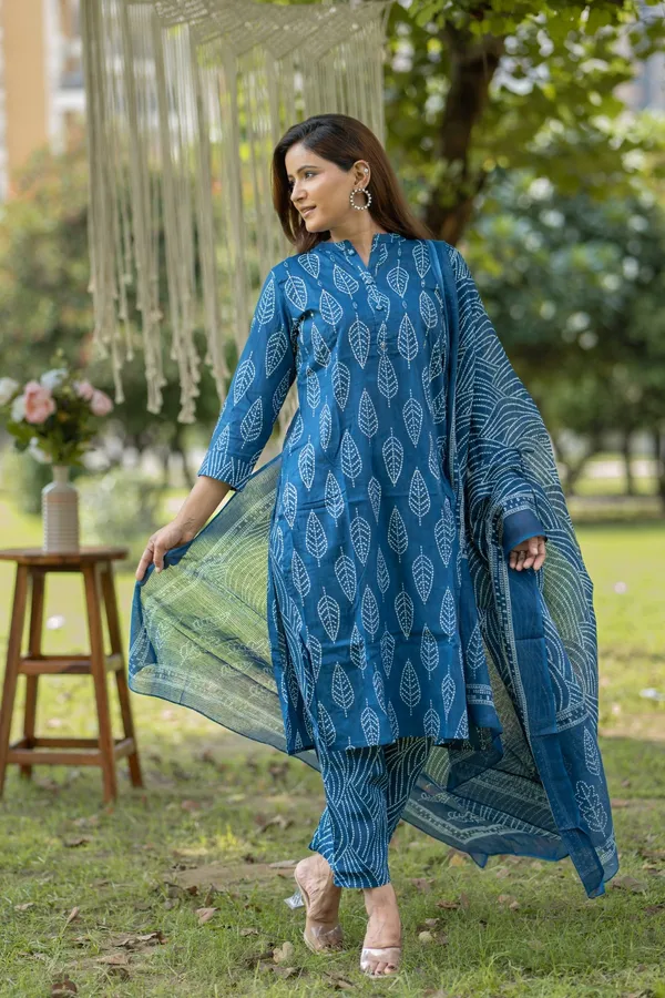Blue_Cotton_Hand_Block_Printed_Kurta_Pant_Set_With_Dupatta_Ethnic_Wear_For_Women