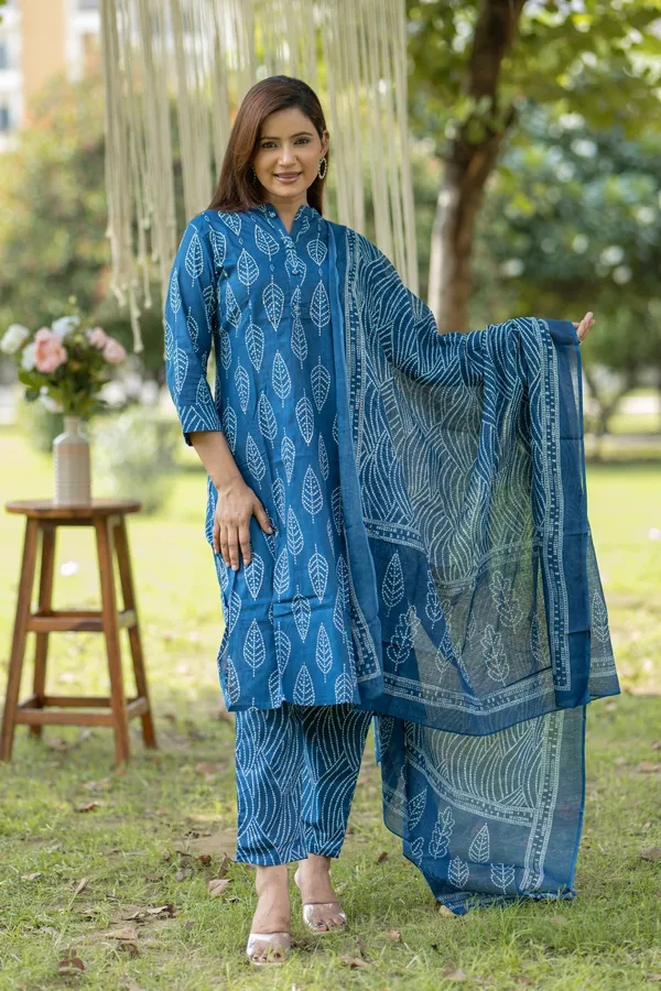 Blue_Cotton_Hand_Block_Printed_Kurta_Pant_Set_With_Dupatta_Ethnic_Wear_For_Women