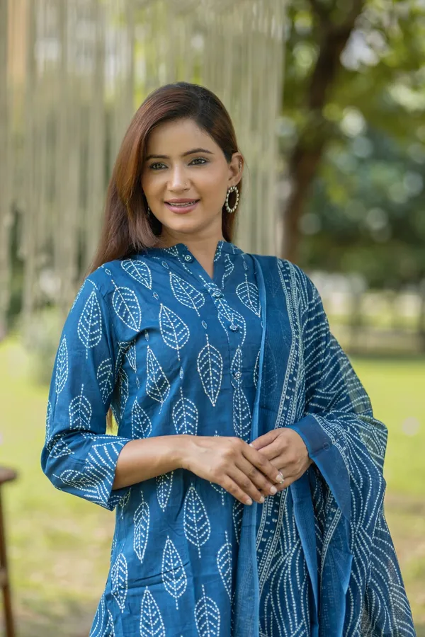 Blue_Cotton_Hand_Block_Printed_Kurta_Pant_Set_With_Dupatta_Ethnic_Wear_For_Women