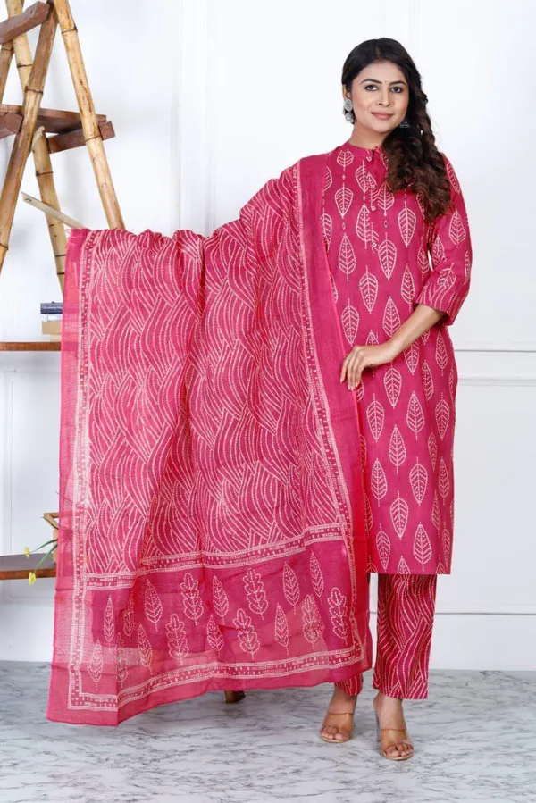 Red_Cotton_Hand_Block_Printed_Kurta_Pant_Set_With_Dupatta_Ethnic_Wear_For_Women
