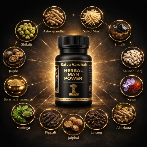 Satva_Vardhak_Herbal_Man_Power_-_Men'S_Wellness_Kit_With_Tablets_And_Massage_Oil