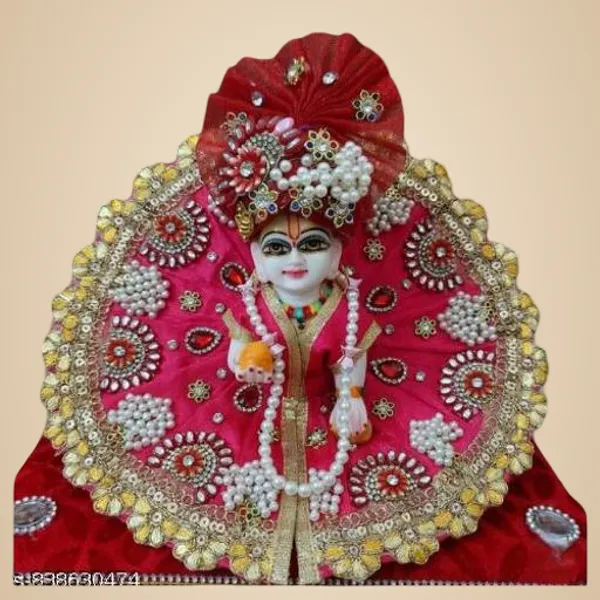 Multicolour_Laddoo_Gopal_Ji_Dress_Mukut_Mala_Size_6_Decorative_Krishna_Idol_Outfit