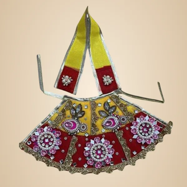 Multicolour_Khatushyam_Ji_Lehnga_Patka_Size_5_Yellow_Red_Decorative_Deity_Dress