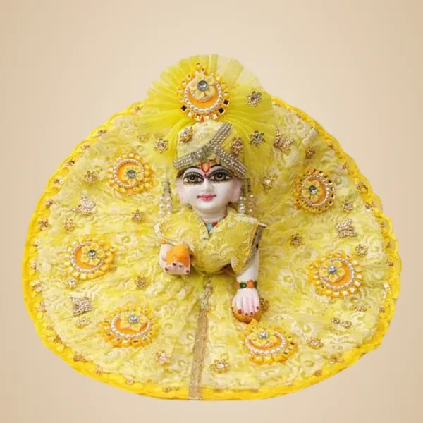 Yellow_5_No_Size_Vibrant_Yellow_Net_Fabric_Laddu_Gopal_Poshak_With_Matching_Turban