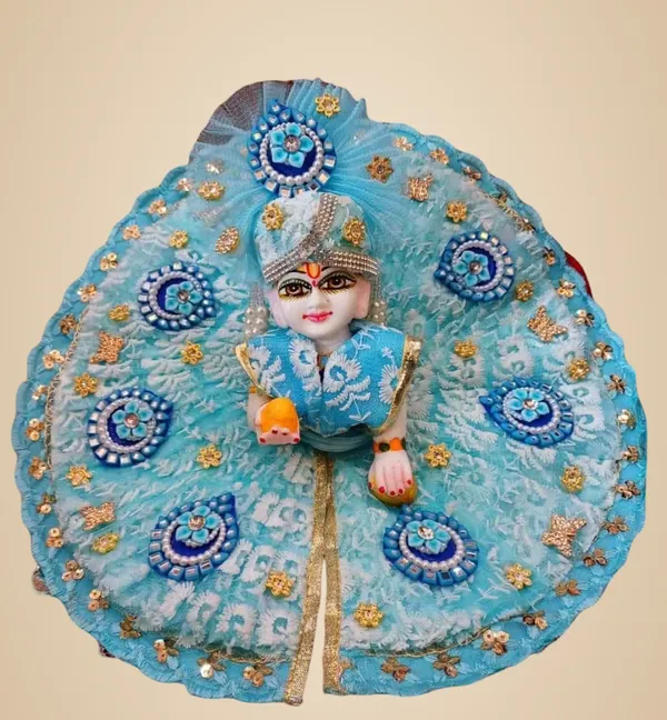 Multicolour_2_No_Size_Heavily_Ornamented_Net_Fabric_Laddu_Gopal_Poshak_With_Matching_Mukut_Turban_Designer_Festive_Dress