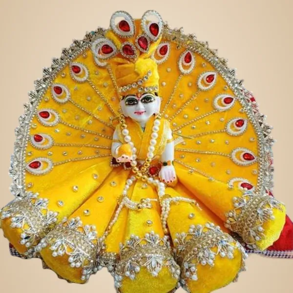 Multicolour_Size_6_Yellow_Lotus_Petal_Laddu_Gopal_Poshak_Heavy_Stone_Pearl_Work_Designer_Shringar_Dress_With_Mukut_And_Mala