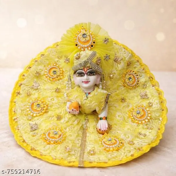 Yellow_5_No_Size_Vibrant_Yellow_Net_Fabric_Laddu_Gopal_Poshak_With_Matching_Turban