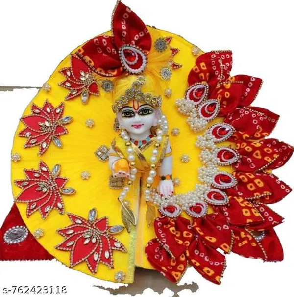 Red_Yellow_2_No_Size_Handcrafted_Laddu_Gopal_Decorative_Poshak_With_Designer_Mukut_Yellow_Floral_Backdrop_Bal_Krishna_Shringar_Set