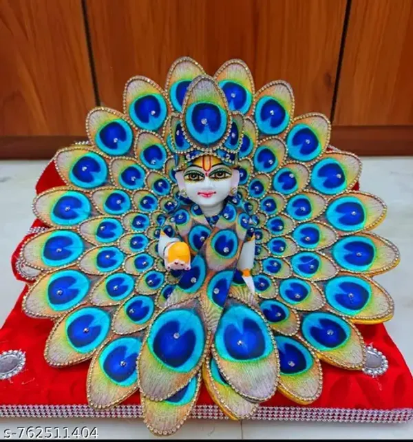 Multicolour_5_No_Size_Designer_Peacock_Feather_Kanha_Ji_Poshak_Heavy_Zari_Stone_Work_Laddu_Gopal_Shringar_Set