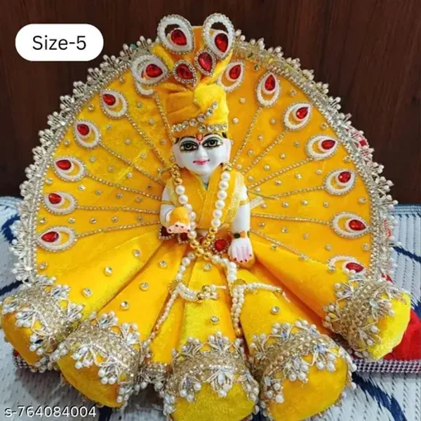 Yellow_Size_5_Yellow_Lotus_Petal_Laddu_Gopal_Poshak_Heavy_Stone_Pearl_Work_Shringar_Dress_With_Mukut_And_Mala