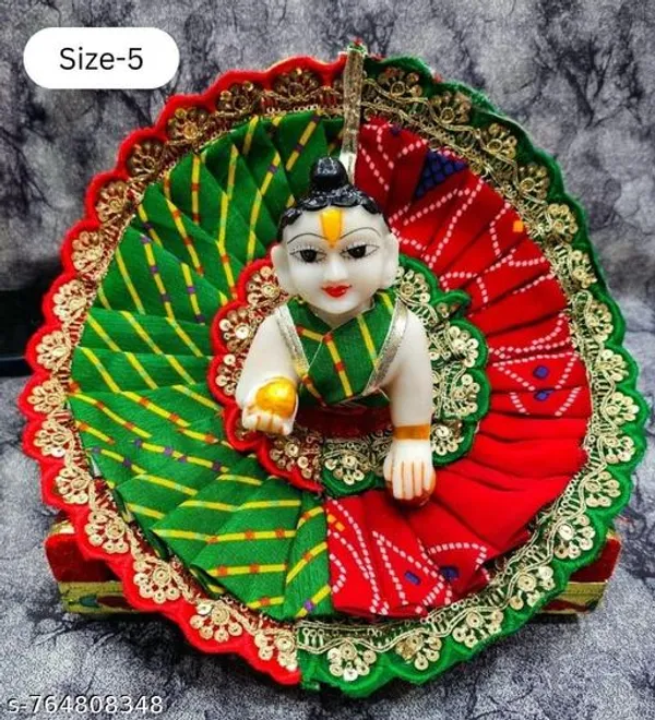 Multicolour_Designer_Red_Green_Dual_Tone_Ladoo_Gopal_Poshak_Size_5_Bandhej_Print_With_Golden_Lace_Border