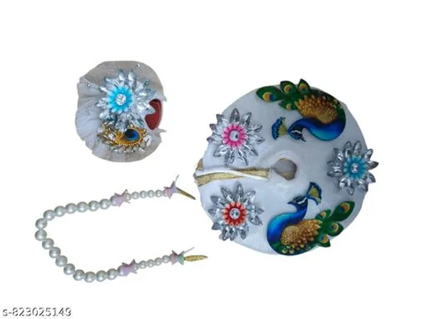 Multicolour_White_Peacock_Design_Laddu_Gopal_Poshak_With_Mukut_Handmade_Designer_Dress_For_Krishna_Idol_Pearl_Stone_Work_Bal_Gopal_Outfit_For_Janmashtami_Temple_Decoration_Size_2