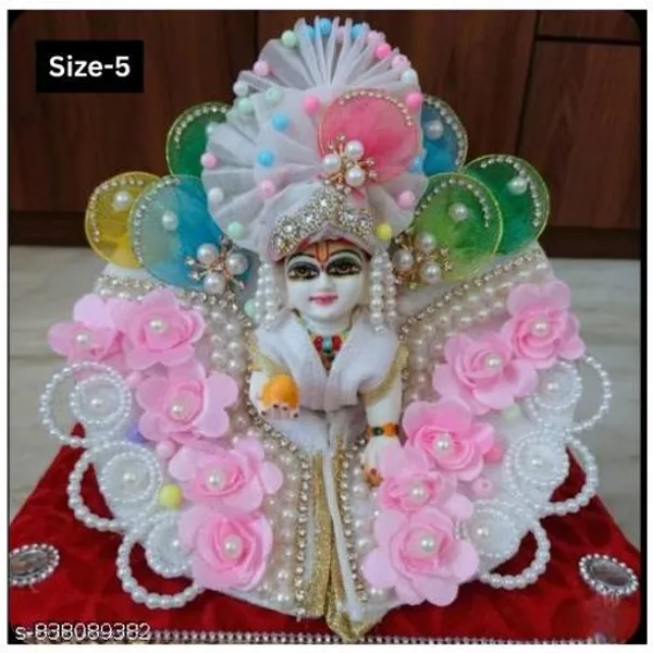 Multicolour_Laddoo_Gopal_Dress_With_Mukut_Size_5_Decorative_Krishna_Idol_Outfit
